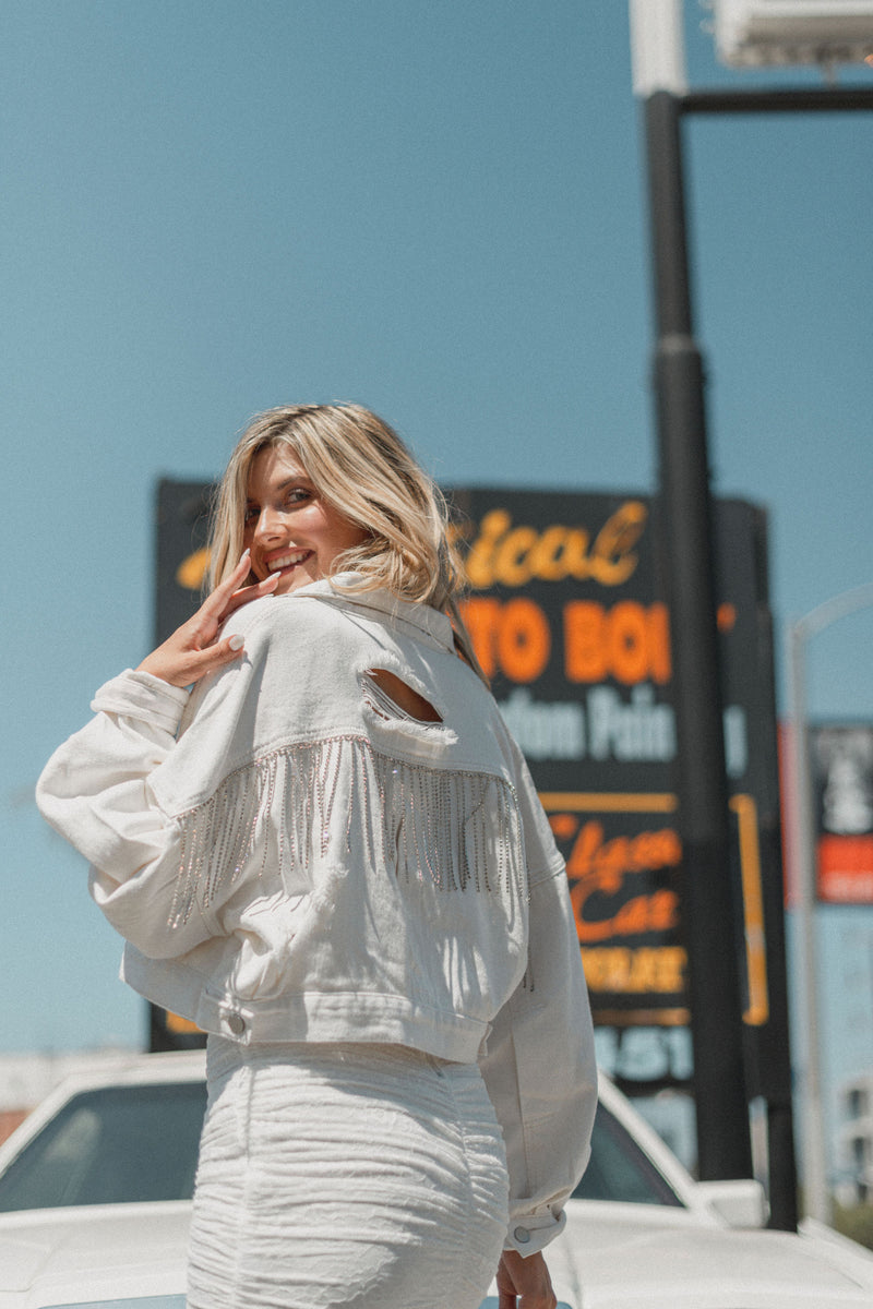 Rodeo Glam Denim Jacket - White - Finding July