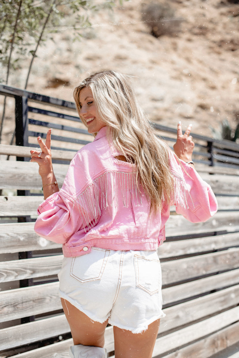 Rodeo Glam Denim Jacket - Light Pink - Finding July